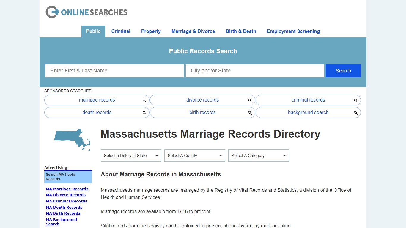 Massachusetts Marriage Records Search Directory - OnlineSearches.com